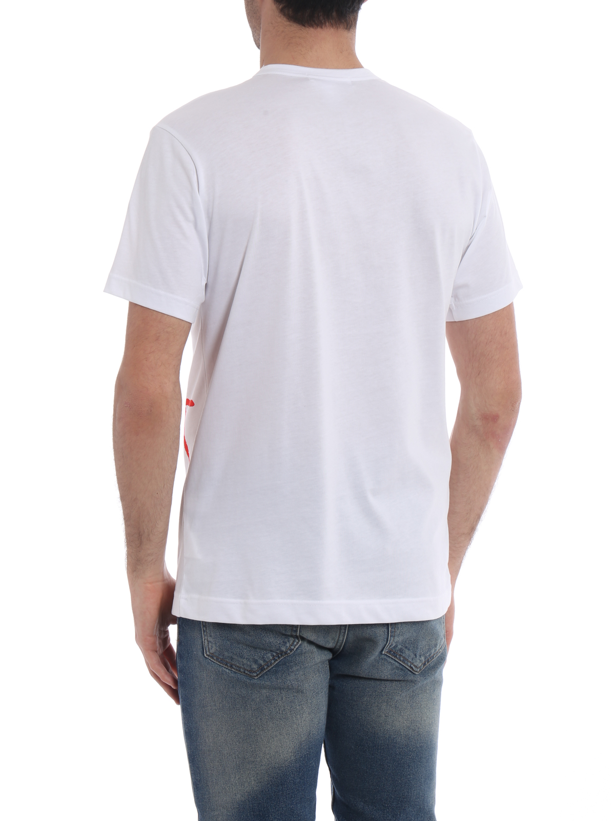 Shop Comme Des Garçons Shirt Red Shirt Print Cotton T-shirt In White