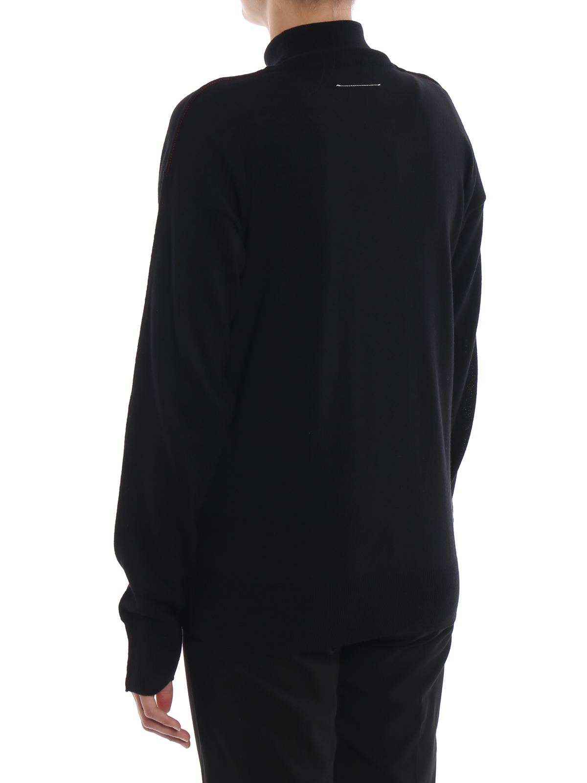 MM6 Maison Margiela Red trimming black wool turtle neck sweater