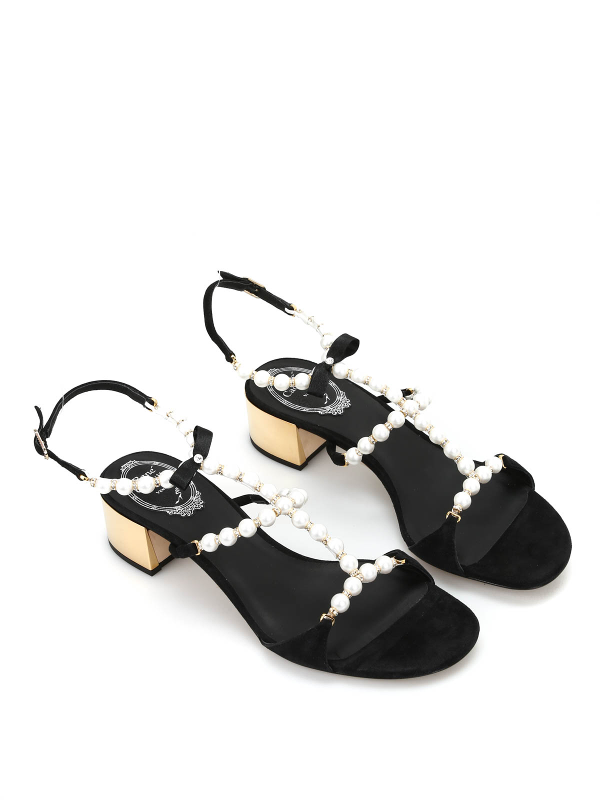 René Caovilla/39 1/2/ flats/Pearl/black Rene Caovilla Pearl suede sandals - Black|C08543040C0019999