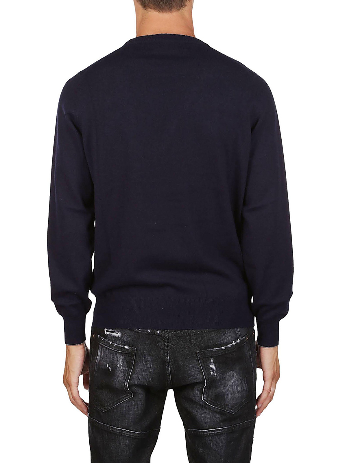 Shop Brunello Cucinelli Ribbed Edges Detail Cashmere Crew Neck In Azul Oscuro