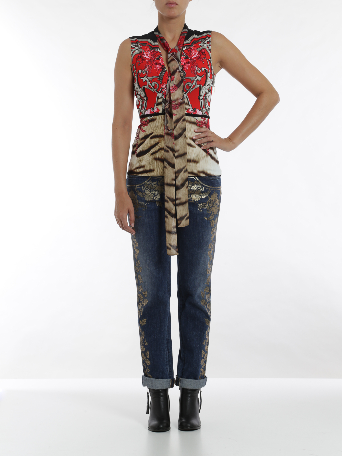 Roberto Cavalli Baroque and animal print top|BQT617JGU27D3013
