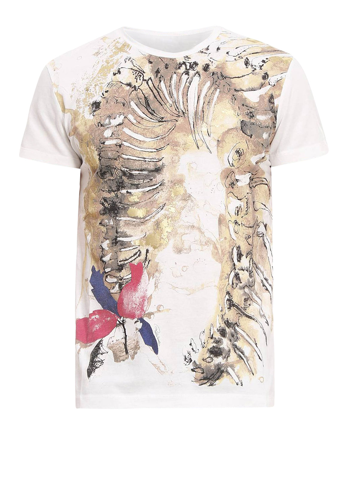 ROBERTO CAVALLI Size XL Black & White Red Graphic Cotton T-shirt main image 0