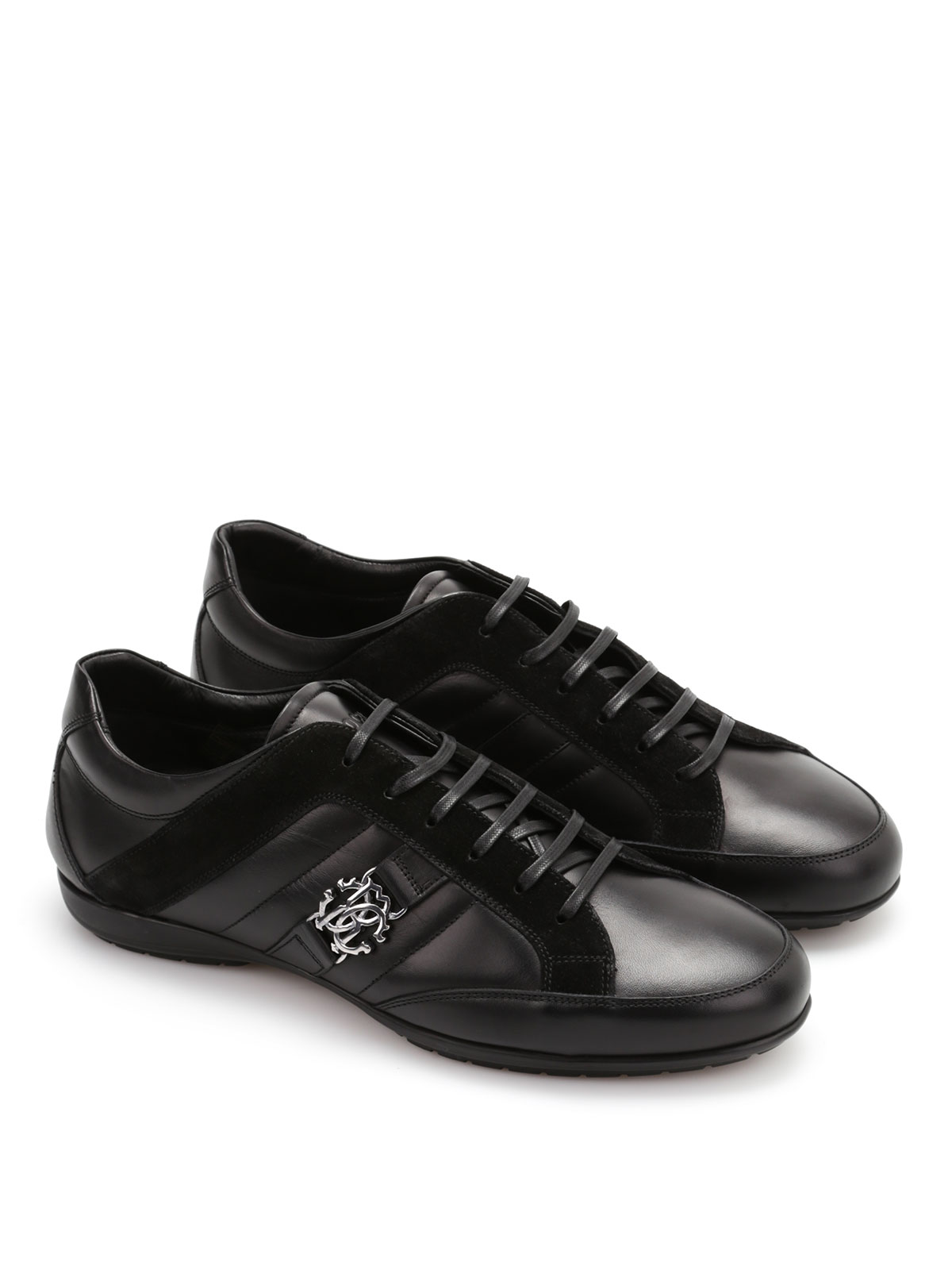 Roberto Cavalli Leather Trainers In Black