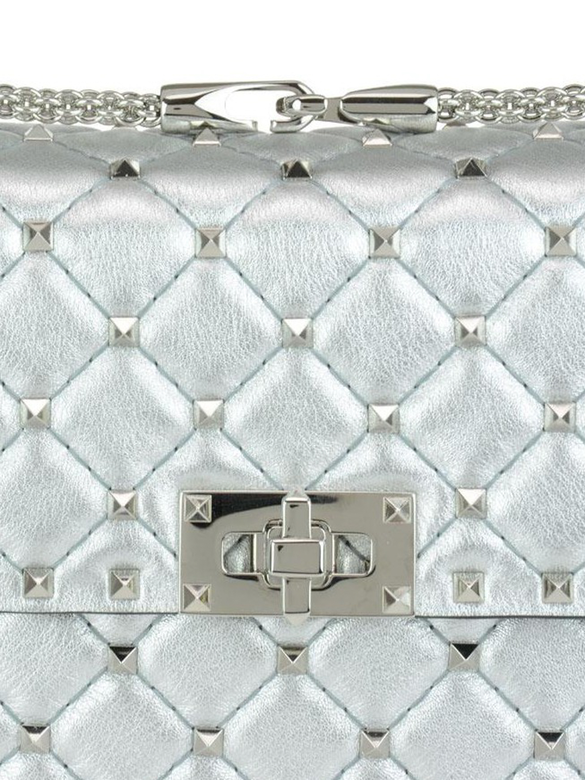 Valentino Garavani Small Metallic Quilted Rockstud Spike Shoulder Bag in  Silver