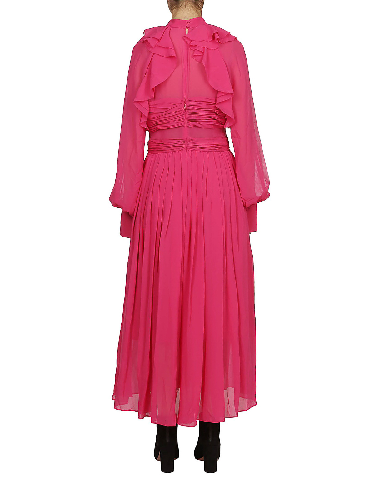 self portrait fuchsia pleated chiffon midi dress Self-Portrait Fuchsia Chiffon Ruffled Detailed Midi Dress S Self-Portrait