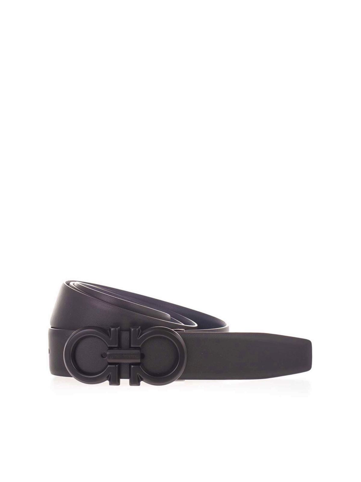 Ferragamo black + navy reversible belt Ferragamo Reversible And Adjustable Gancini Belt Grained  main image 2