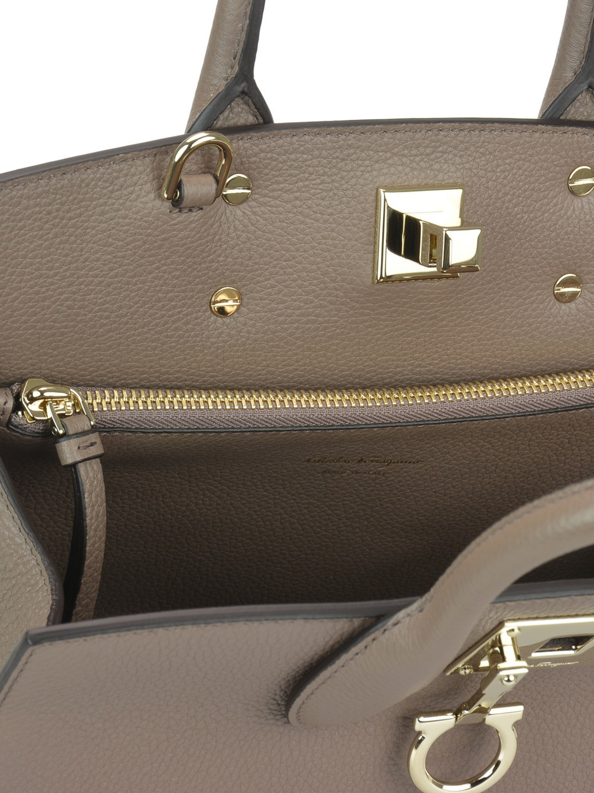 Ferragamo Studio hammered leather bag - Taupe - Women|718294
