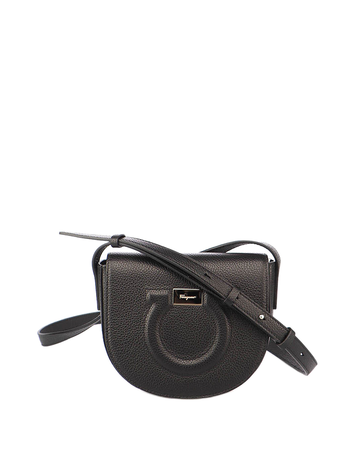 Ferragamo Black Leather Gancini Crossbody Bag