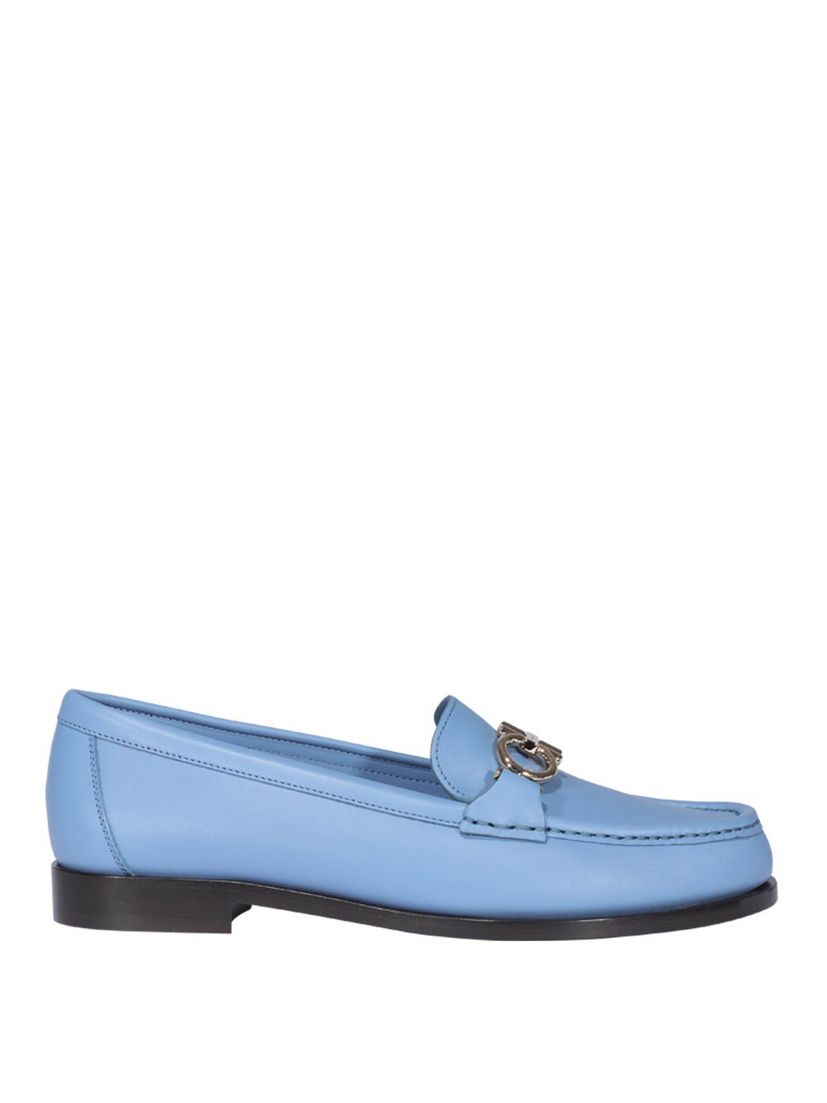 Salvatore Ferragamo Sky Blue Leather Loafers Salvatore Ferragamo Loafer Blue Casual Shoes for Men for  main image 2