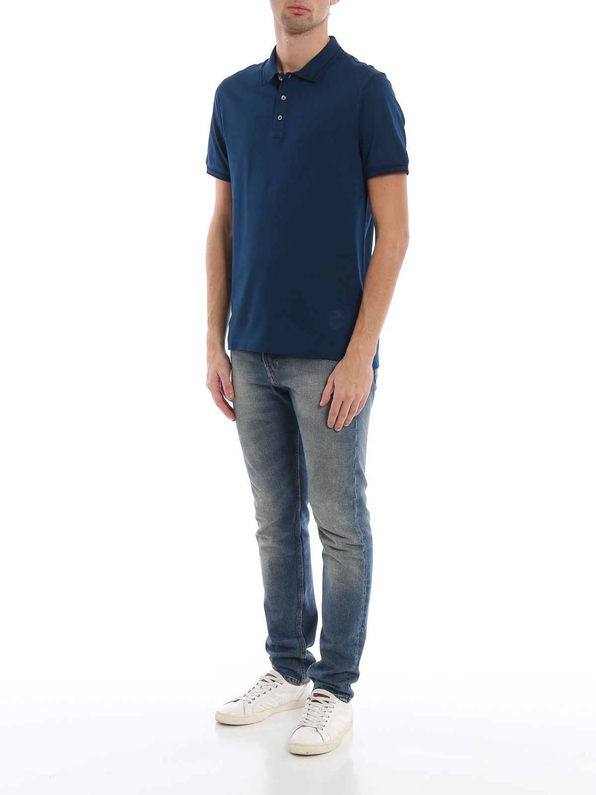 Tシャツ・カットソー SALVATORE FERRAGAMO Graphite Cotton Blend Polo Shirt Ferragamo Polo Shirt Black Mens Salvatore Ferragamo