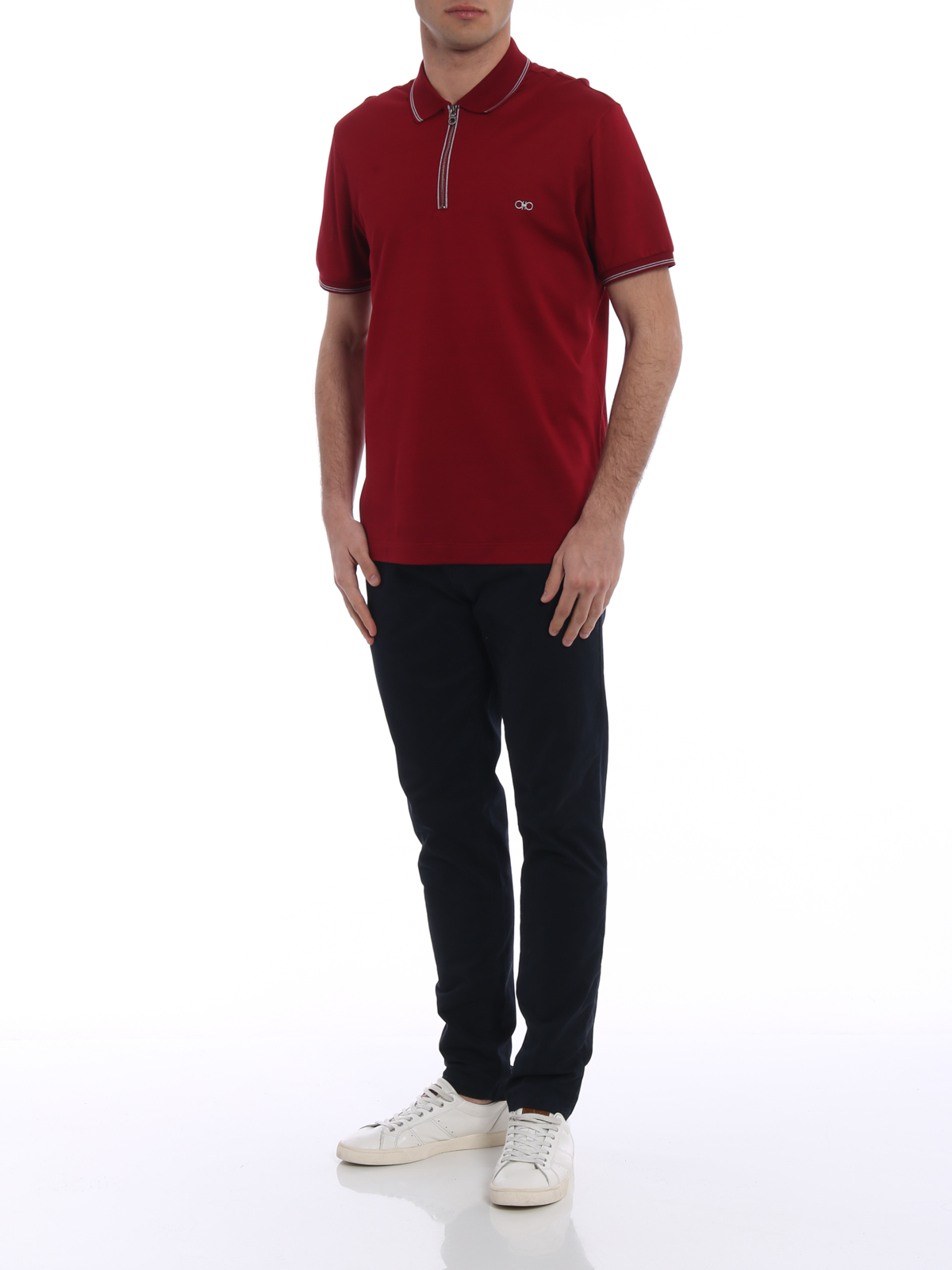 Salvatore Ferragamo Men's Tipped Zip-Up Polo Shirt