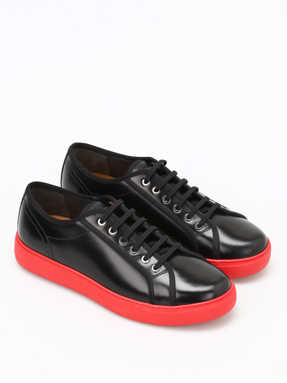 Salvatore Ferragamo Men\'s Fulton Leather Sneakers Size 9‎ EE Wide Width Ferragamo Two tone Fulton leather sneakers - Black|0659675NERO main image 4