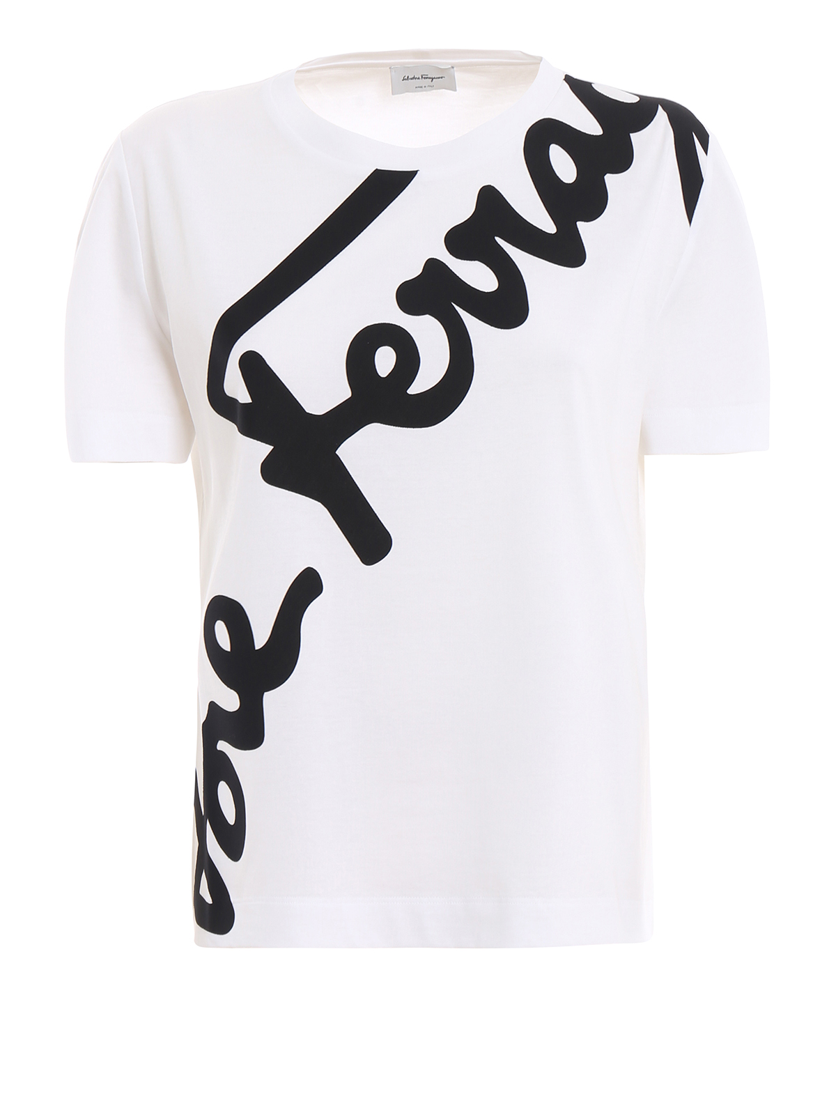 T shirts Salvatore Ferragamo   Signature print white cotton T