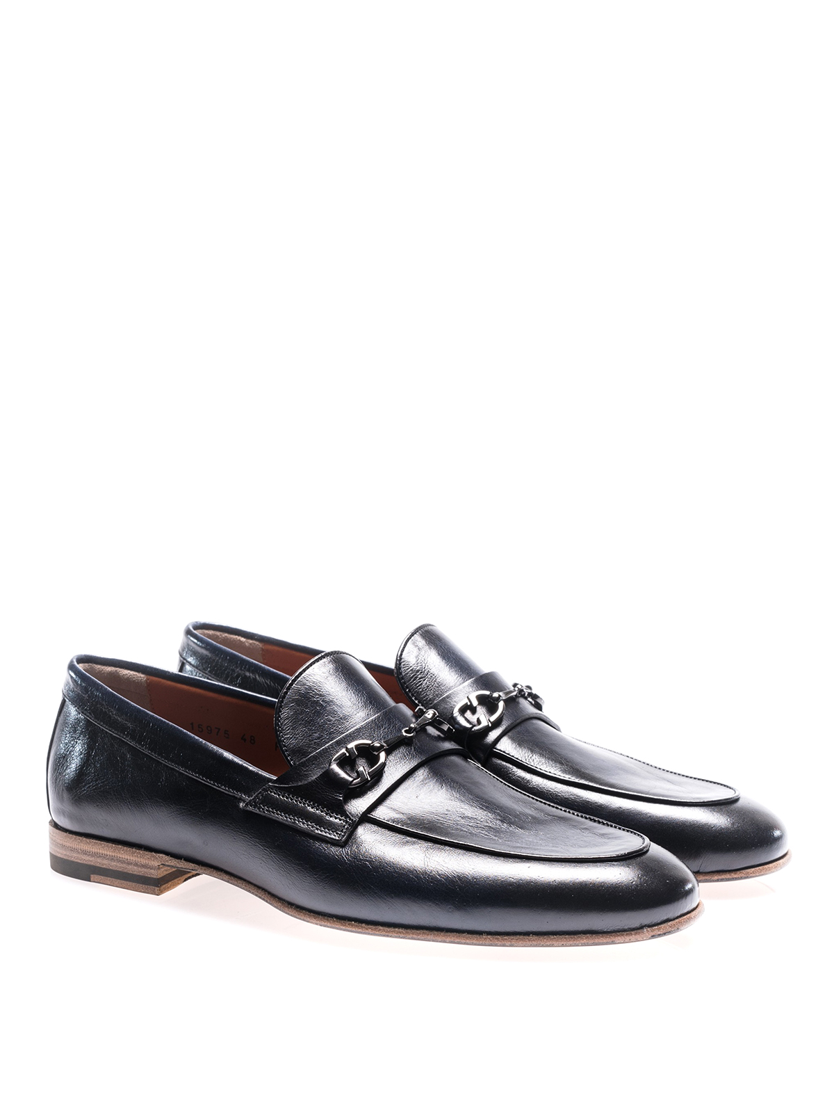 Santoni Horsebit blue leather loafers - Men|MCNC15795LA7ESUPU48