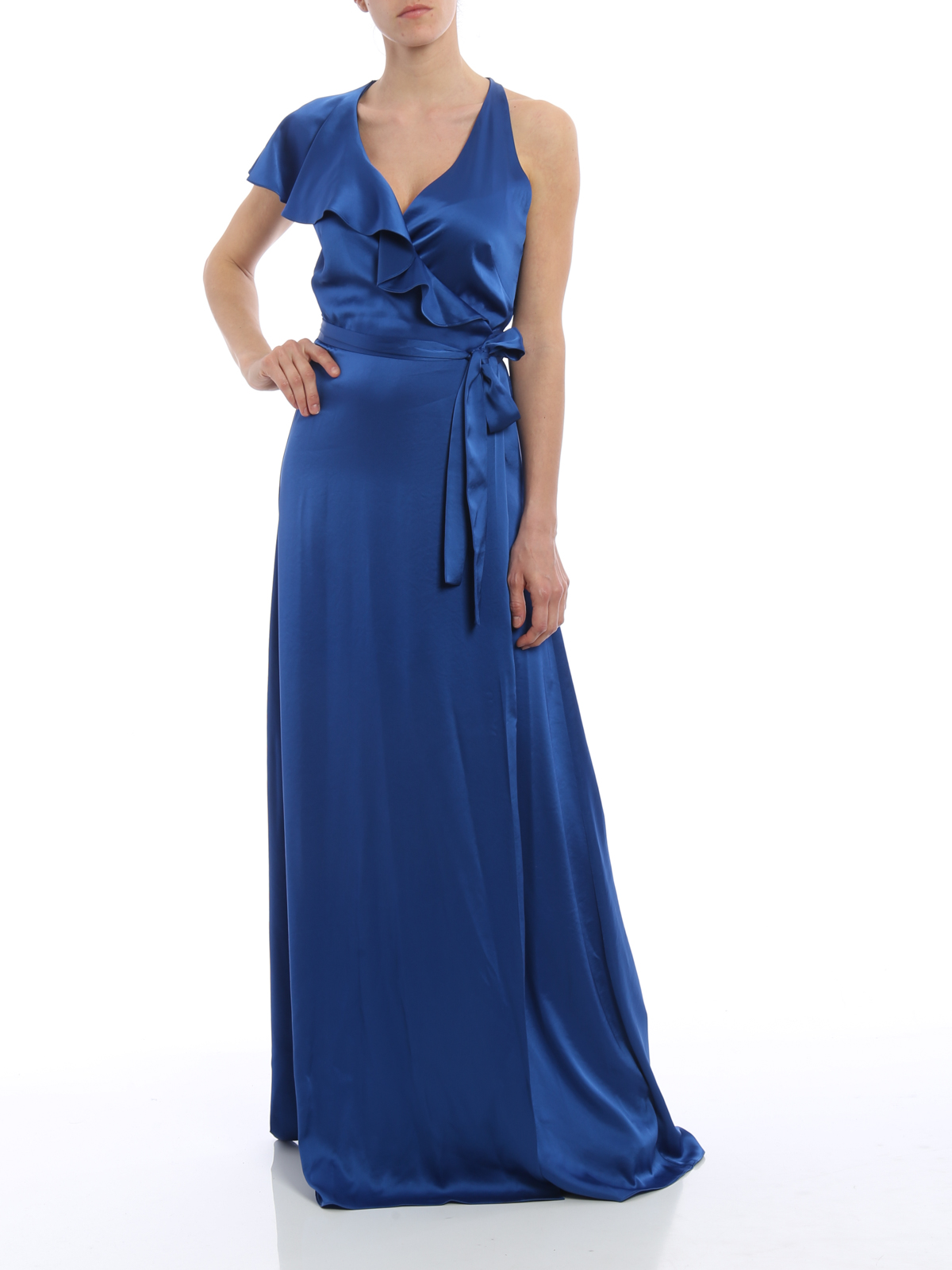 Diane Von Furstenberg Satin ruffled wrap dress|10116DVFFRENCHBLUE Diane Von Furstenberg Satin ruffled wrap dress|10116DVFFRENCHBLUE