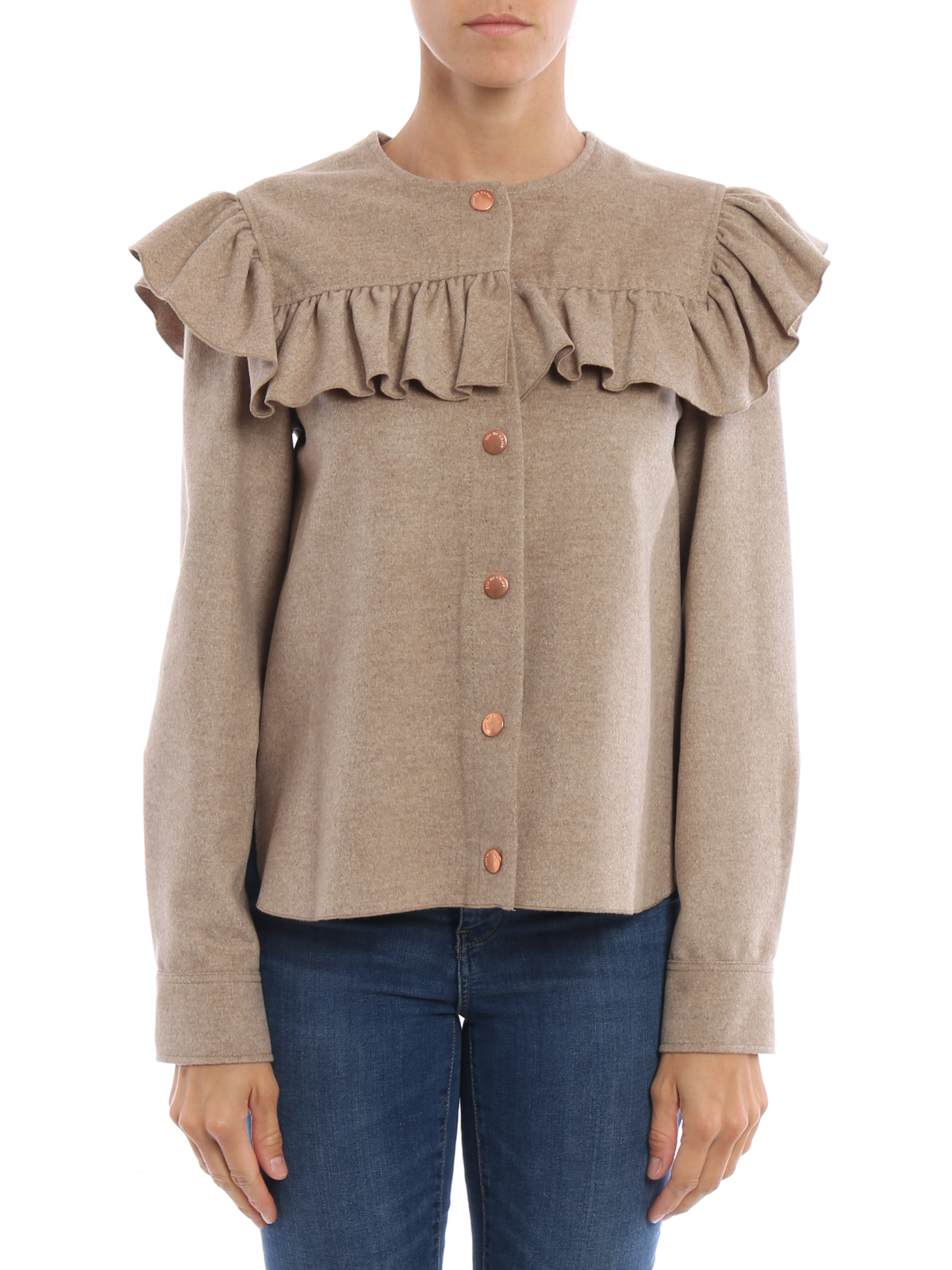 Shop See By Chloé Ruched Wool Cloth Jacket In Beis