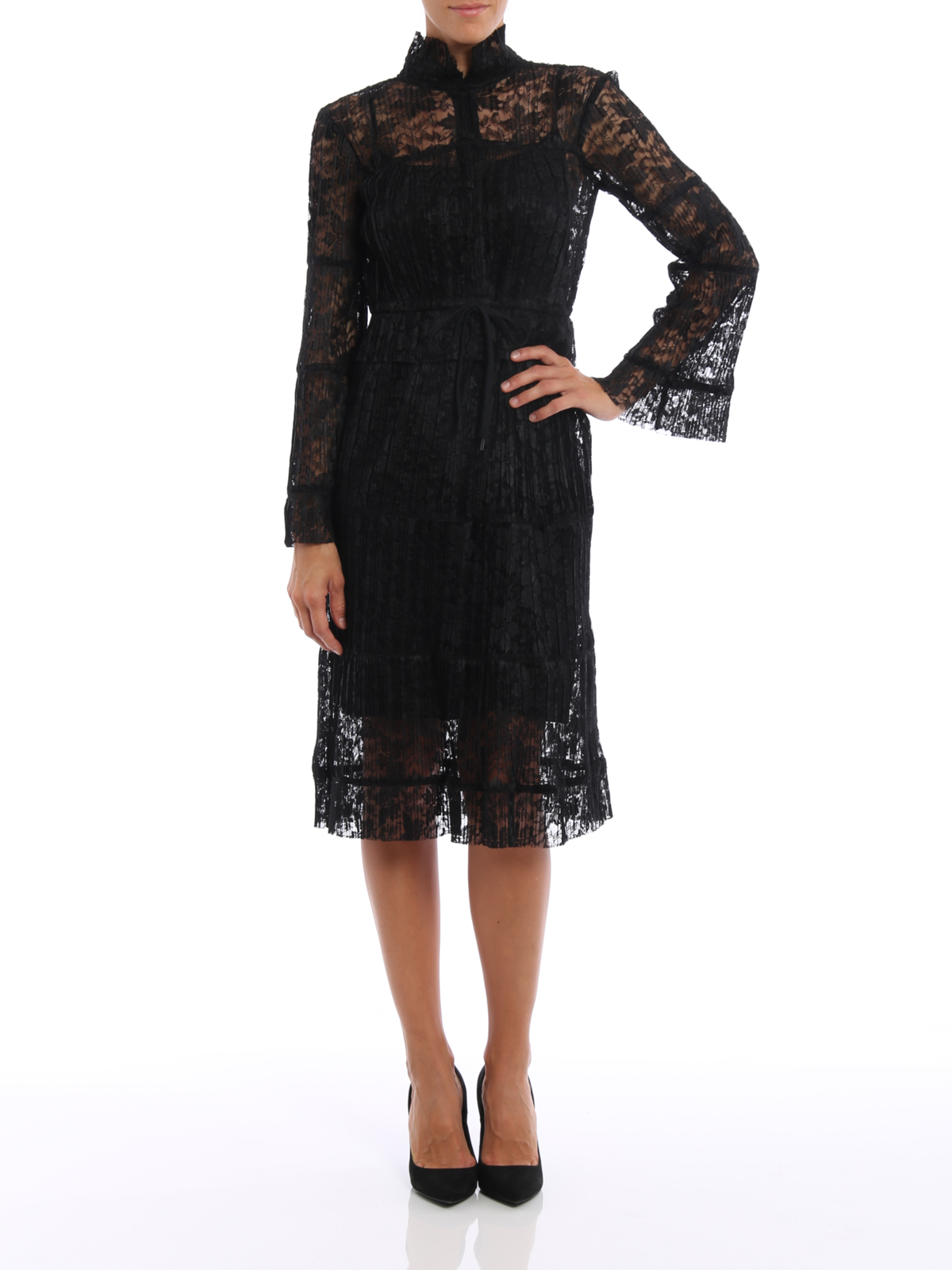 SALE！エレガント*Chloe*カシミアxウール ミディドレス ブラック SEE BY CHLOÉ Crocheted lace-trimmed cotton-jersey maxi dress