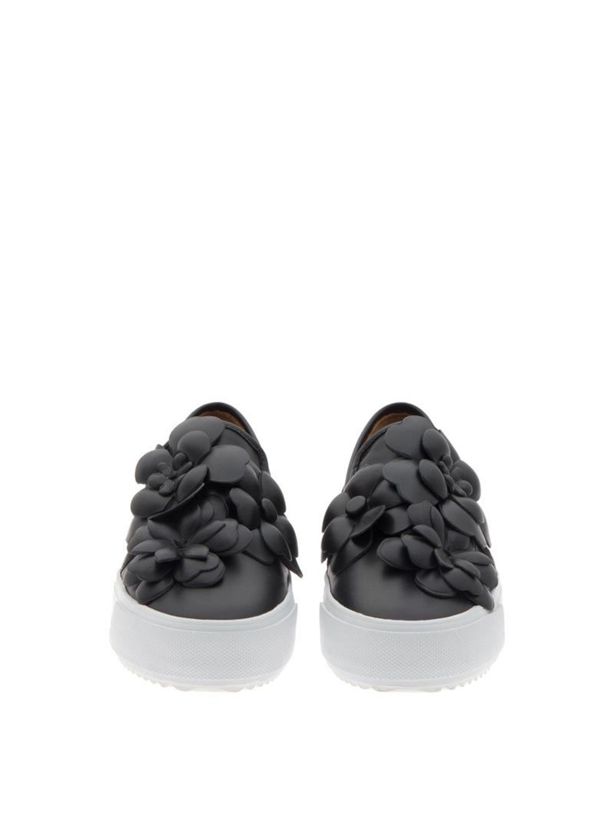 Shop See By Chloé Floral Insert Leather Slip Ons In Negro