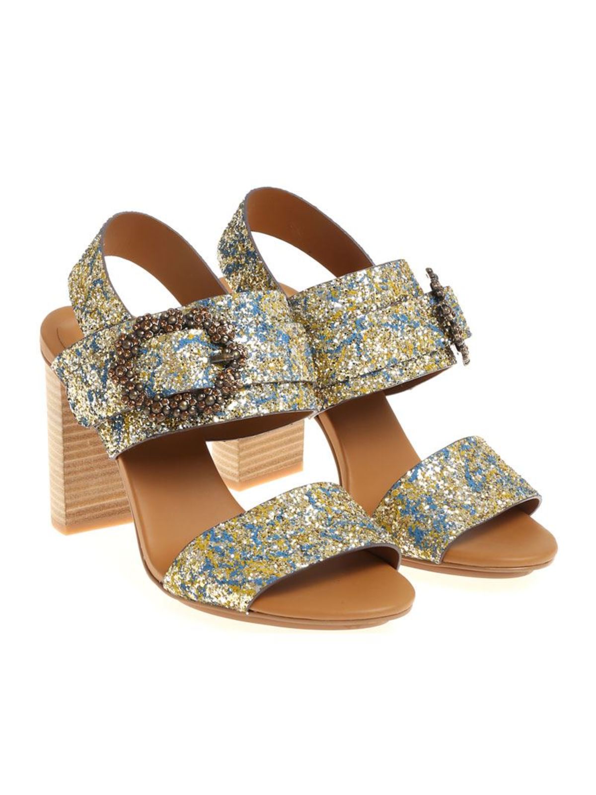 See By Chloé Glitter Leather Sandals In Multicolour