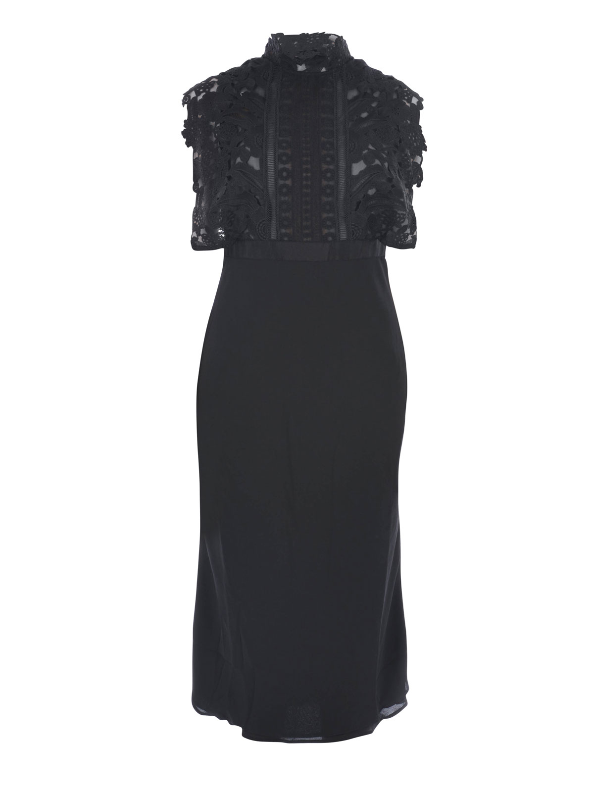 Self Portrait LACE TOP DETAILED CREPE DRESS - Black|SP10050B