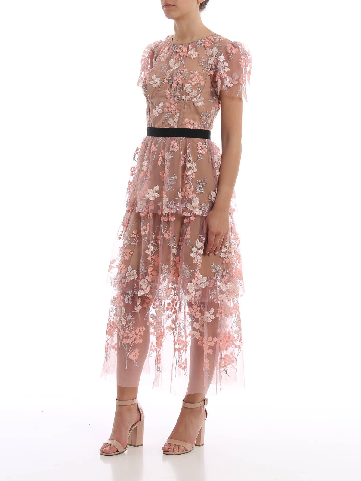 green emerald velvet dress Champagne Sequin Embroidered Midi Dress – self-portrait-US main image 1