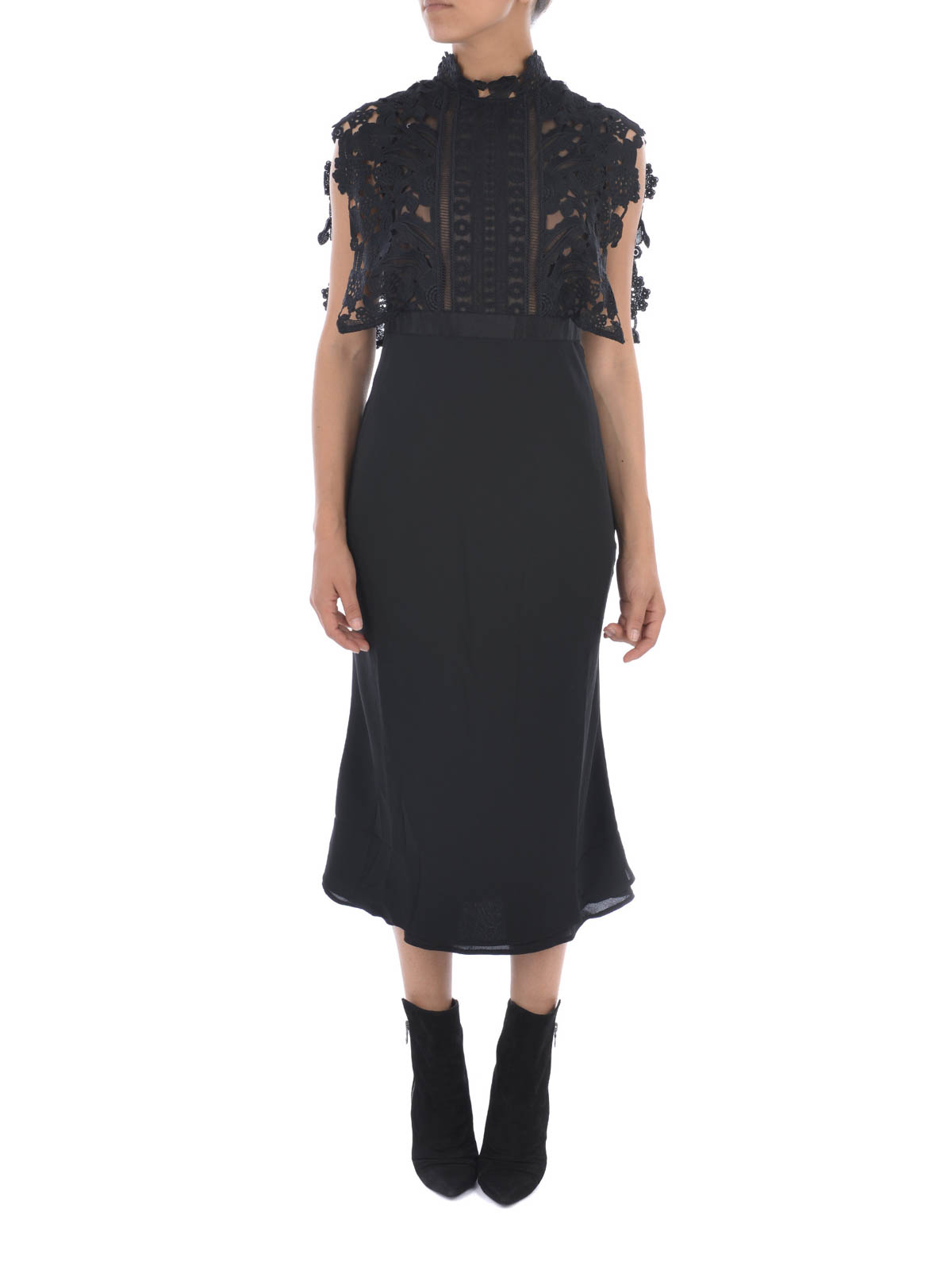 Self Portrait LACE TOP DETAILED CREPE DRESS - Black|SP10050B Self Portrait LACE TOP DETAILED CREPE DRESS - Black|SP10050B