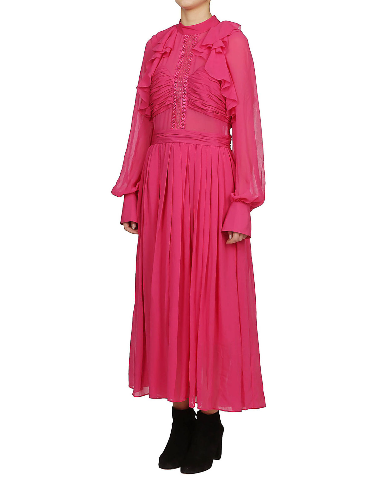 Self Portrait Ruffle chiffon midi dress - Fuchsia
