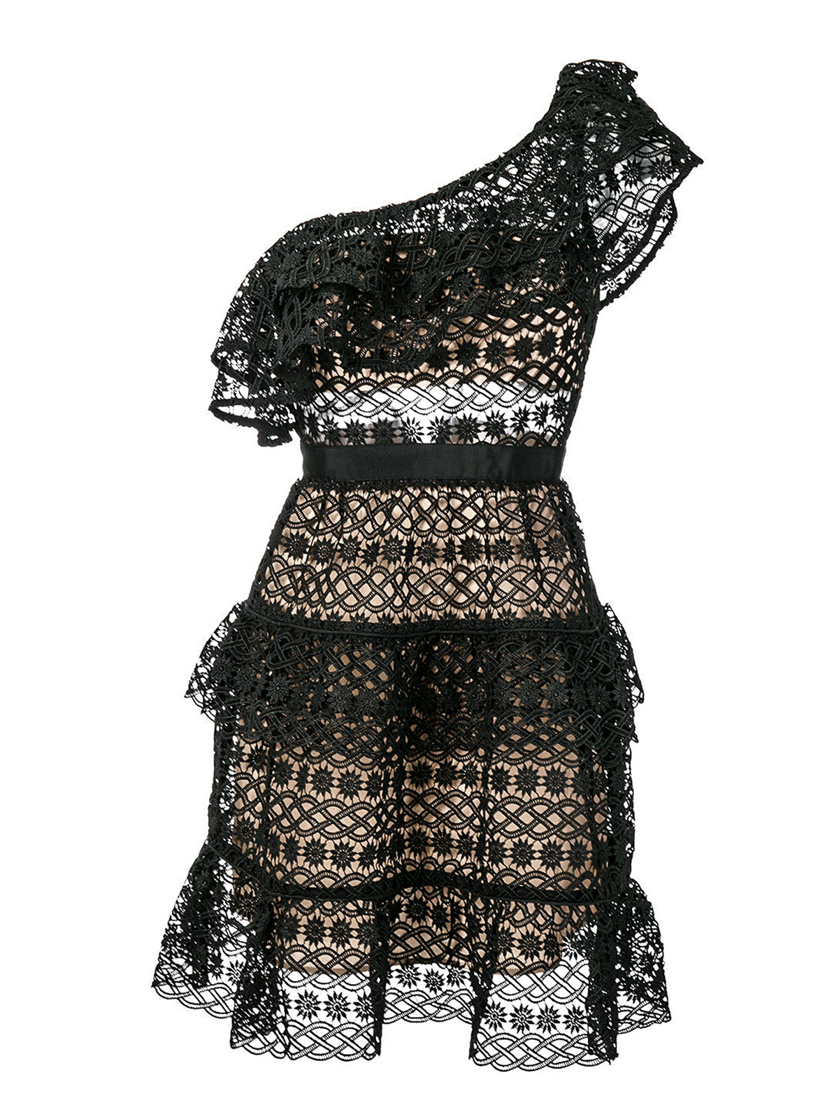 Self Portrait Guipure one shoulder dress - Black | SP16021BLACK
