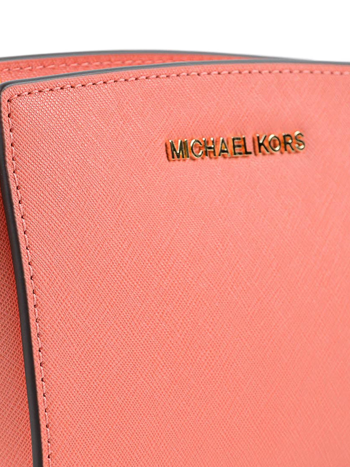 Buy the Michael Kors Saffiano Leather Small Selma Crossbody Bag Orange Red