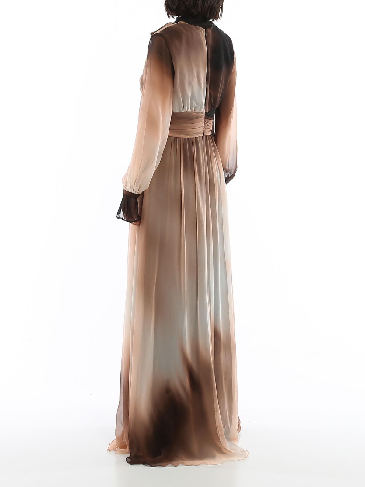 princess polly baby blue dress Gabriela Hearst Josef Draped Textured Silk Long-Sleeve Midi Dress with Belt, Brown, Women's, 44, Satin & Silk Dresses