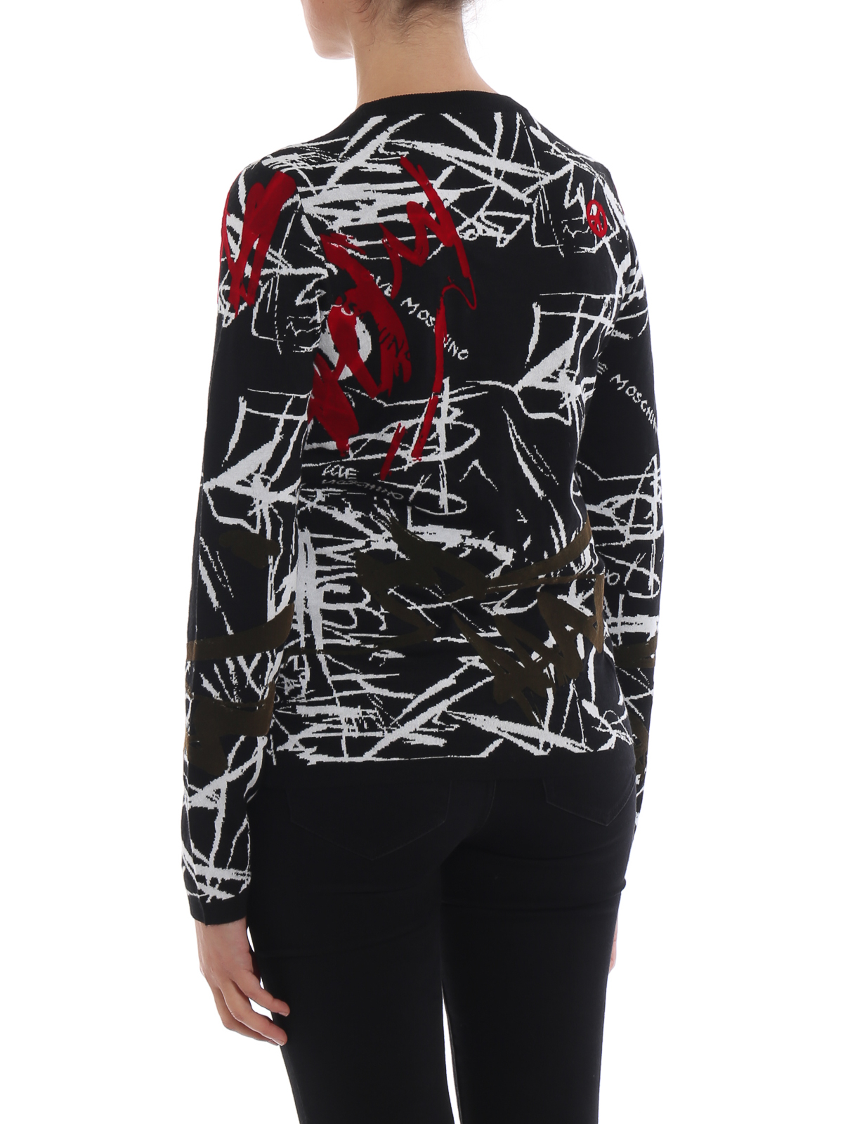 Love Moschino Sequin logo and flock patch jacquard sweater