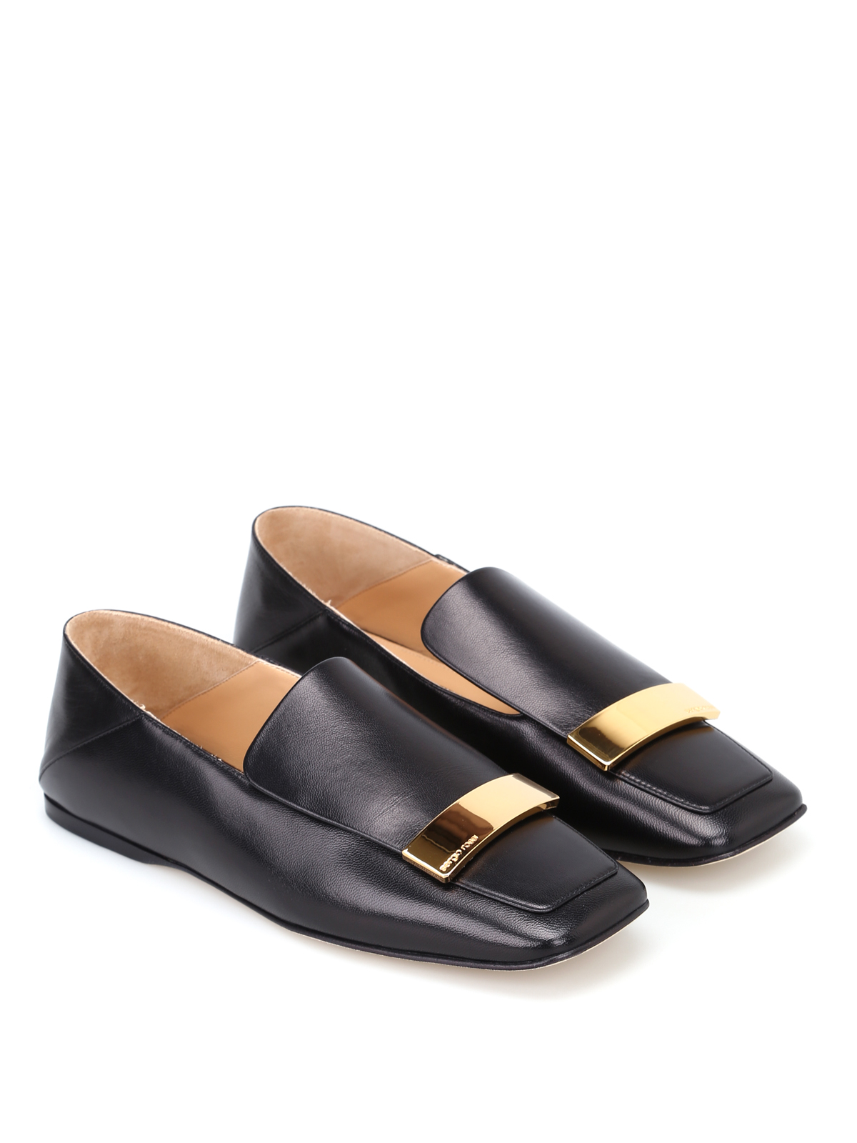 Shop Sergio Rossi Sr1 Napa Leather Black Flat Shoes In Negro