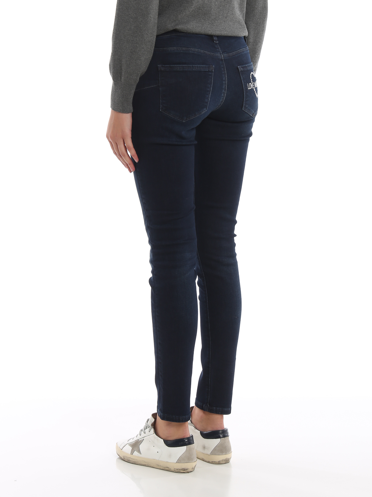 Skinny Love Moschino - Shiny logo denim skinny jeans WQ430S2993197C