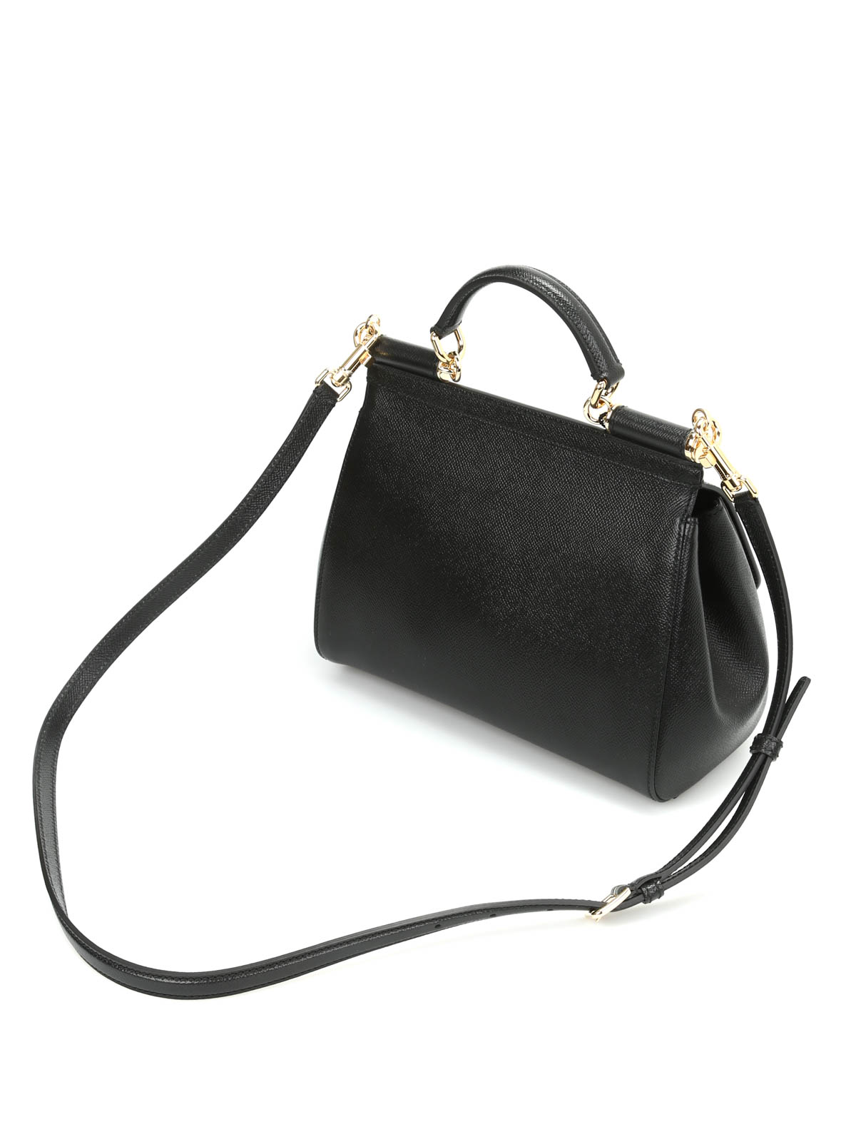 Dolce Gabbana Original Sicily Bag with Top Handle Black Leather Medium Size