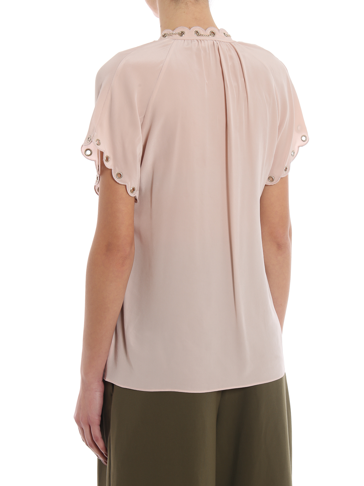 Shop Michael Kors Silk Crepe Blouse With Chain And Eyelets In Light Pink