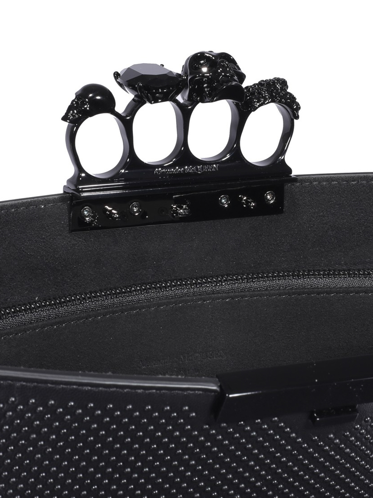 Alexander McQueen embellished black leather four-ring clutch bag