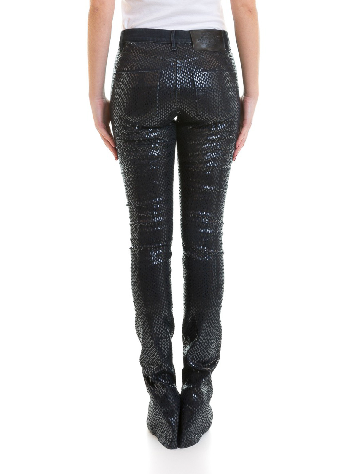 Roberto Cavalli Snakeskin effect dark bootcut jeans|HWJ231DS00204564