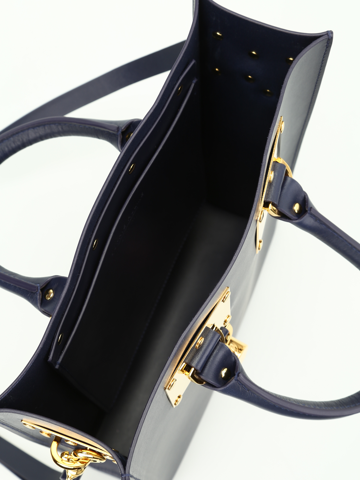 Sophie Hulme Mini Albion leather tote - Dark Blue|BG026LEDEEPNAVY