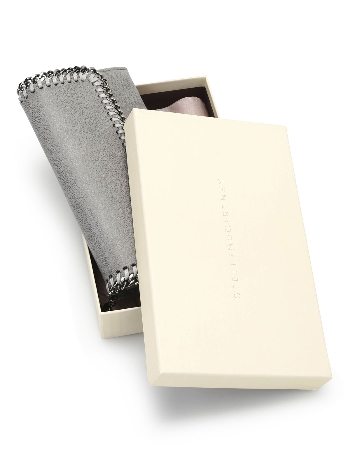 Shop Stella Mccartney Chain Detailed Continental Wallet In Gris
