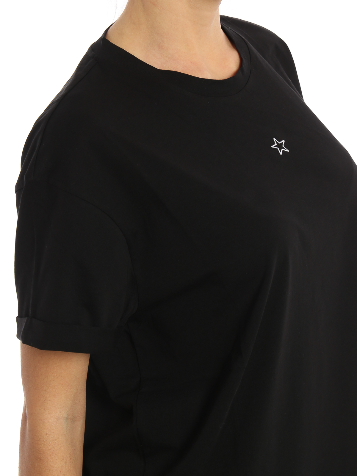 Shop Stella Mccartney Micro Star Embroidery T-shirt In Negro