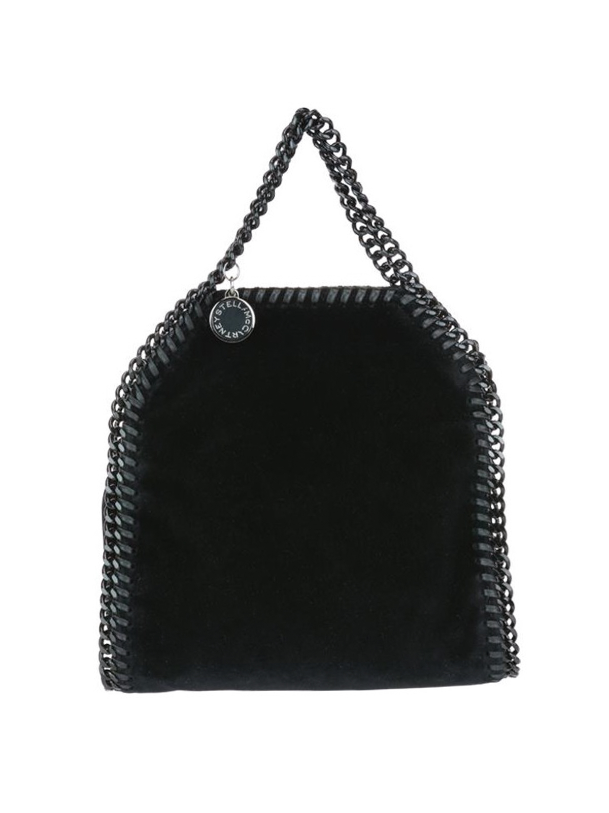 Women Black Falabella Mini Velvet and Crystal Chain Shoulder Bag