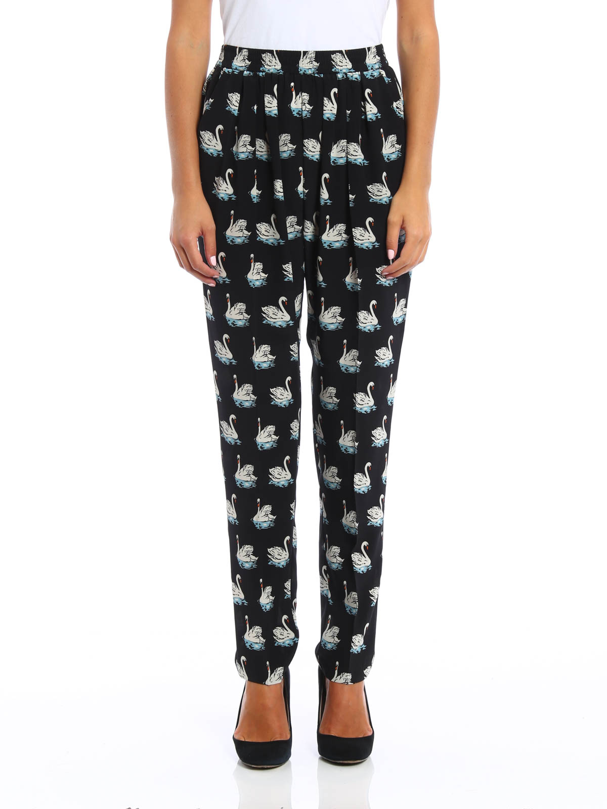 Stella Mccartney Swans print silk trousers | 293557SHA251000