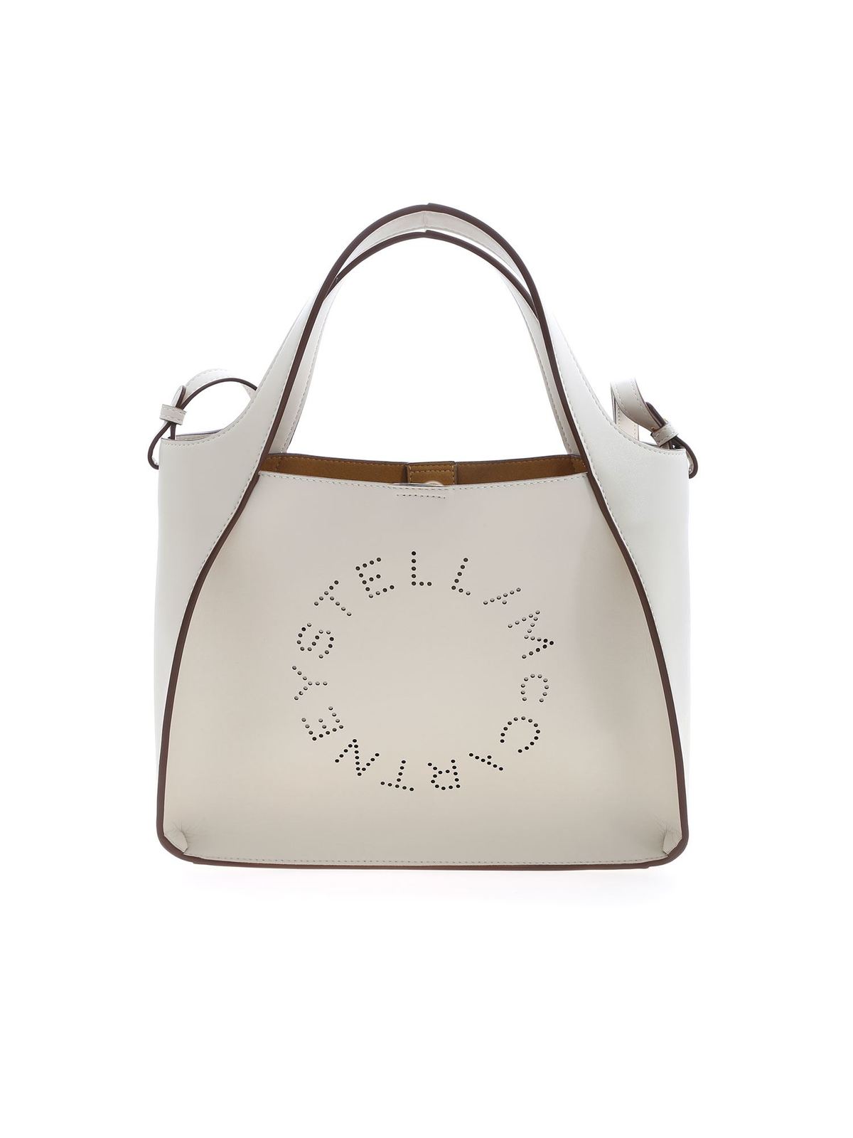 Stella Mccartney Drilled Logo Tote Bag In Cream Color In Crema