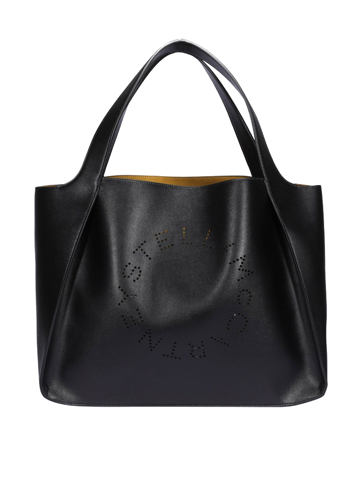 Stella Mccartney Perforated Logo Black Faux Leather Tote In Negro