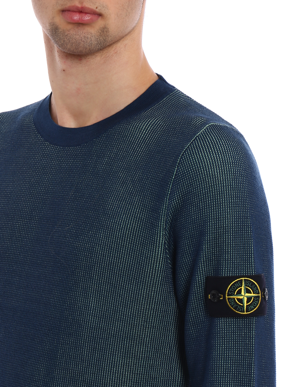 Stone Island Bicolour cotton sweater - Blue - Men|6815506A7V0063