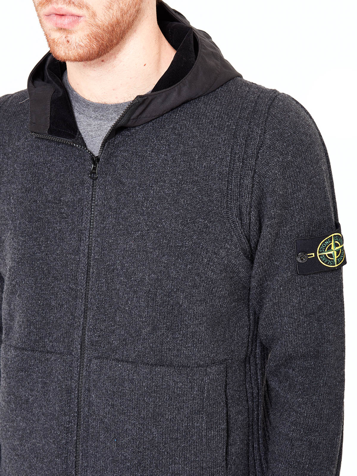 Stone Island Hooded wool cardigan - Dark Grey|6515550A3V0065