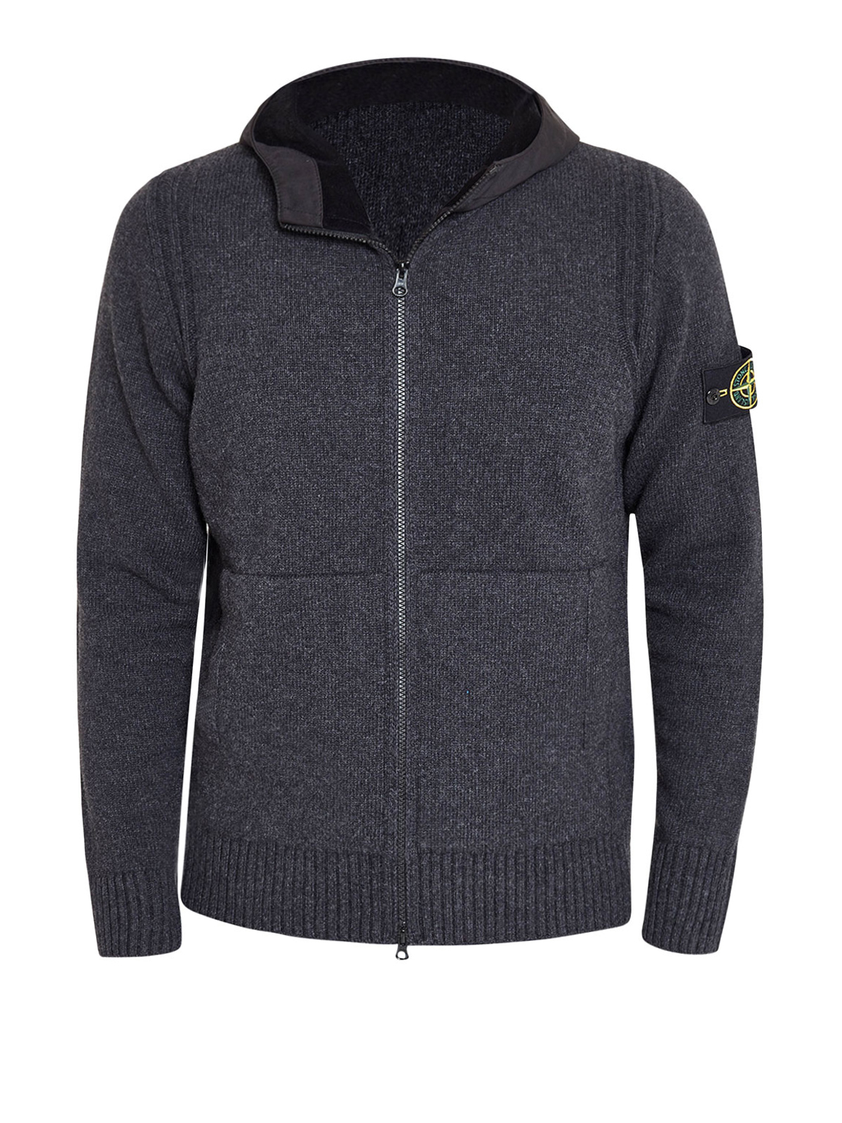 Stone Island Hooded wool cardigan - Dark Grey|6515550A3V0065