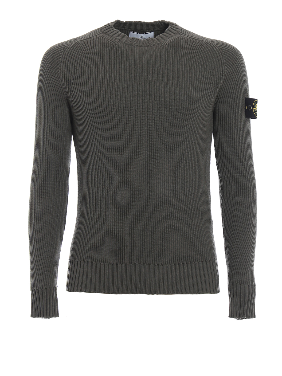 【送料&関税込】Stone  Ribbed Wool Sweater Stone Island Olive green ribbed wool sweater - Men