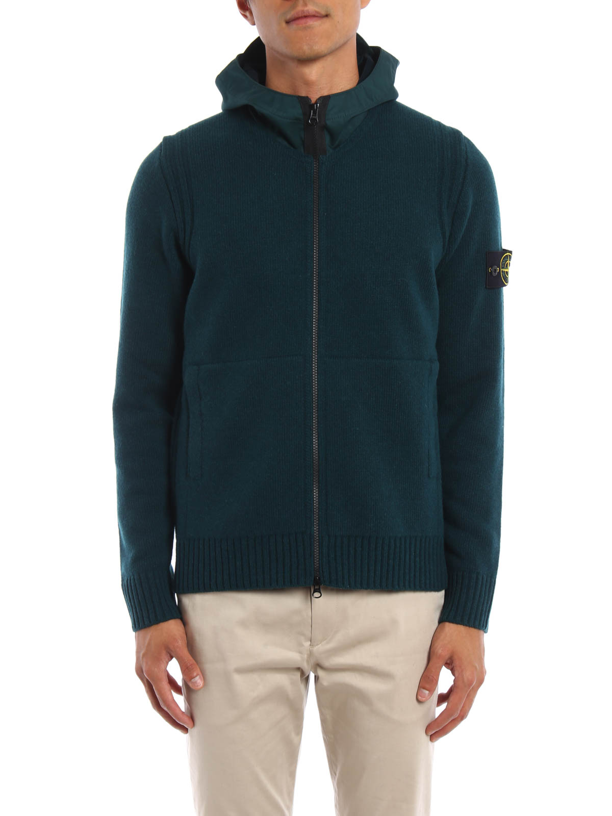 Stone island hooded on sale cardigan