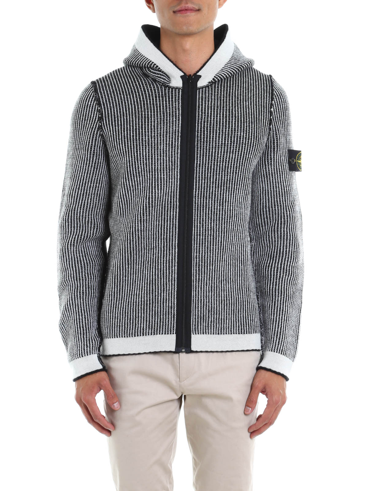Stone Island Reversible hooded cardigan - White|6515514D1V0029